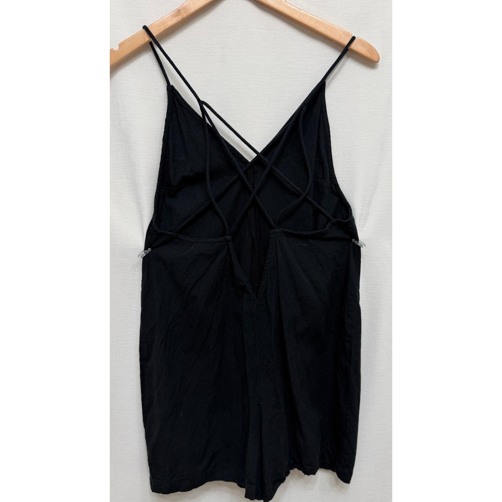 Topshop Women's Black Strappy Back Cotton Linen Romper US 4-6 Boho Festival